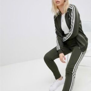 adidas Olive Track Pants  set with White Stripes